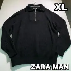 ZARA MAN XLサイズ 黒 リブ編み ハーフジップ ニット セーター