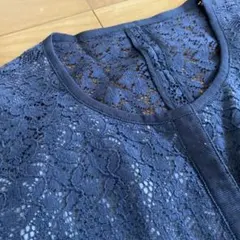 DAKS ネイビー レース ノーカラージャケット スリムフィット 38のサムネイル