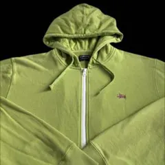 “刺繍ロゴ” old stussy ジップアップ パーカー L グリーン