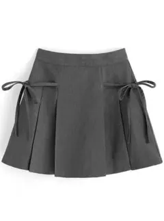 インパン裏地付きリボンプリーツミニスカート[gn196] グレー