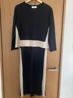 style sea スタイルシー 長袖ワンピース 切り替え 配色 着痩せ 黒
