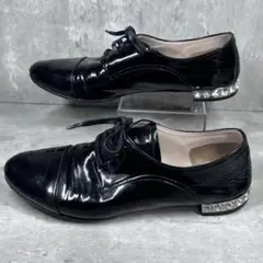 ビジュー装飾】miu miu ミュウミュウ エナメル ドレスシューズ 黒 36
