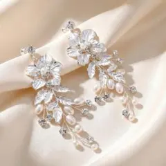 ブライダル イヤリング シルバー 花 パール 結婚式 ウェディング 前撮り