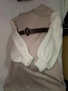 alicia PAGEBOY ベージュ・ホワイト 袖ニット ワンピース