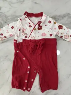 赤と白の花柄ロンパース 70cm