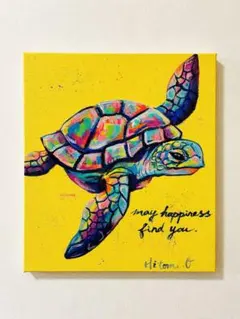カラフルなウミガメの原画　F4号キャンバス　手描き　現代アート　ハワイ　絵画 カラフルなウミガメのキャンバスアート F4号 原画 現代アート 絵画