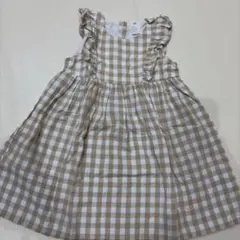 H&M ベージュチェック ノースリーブワンピース 92cm