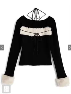 GRL ファーホルターネックリボンニットトップス[ru1387]