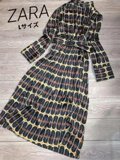 【美品】ZARA 総柄 ロングワンピース L くるみボタン サイドスリット入り