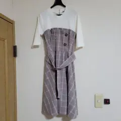 one way　ワンピース　五分袖　チェック
