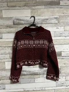 ★美品★RETRO GIRL 2wayノルディック柄ニット ハーフジップニット