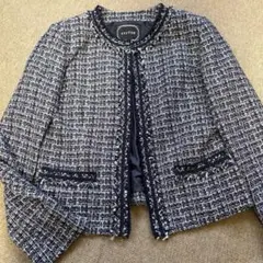 anyfam エニィファム ツイード ノーカラージャケット M ネイビー系