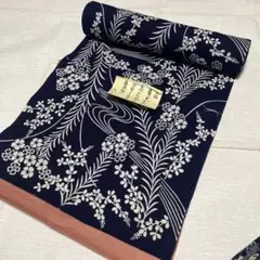 藍　浴衣反物 綿100% 紺地 花柄