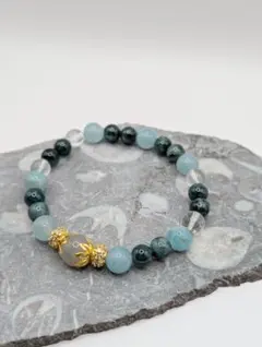 天然石ブレスレット アクアマリン（3月誕生石）翡翠 水晶 内径17cm