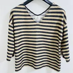 BEAUTY&YOUTH ストライプ Vネック カットソー