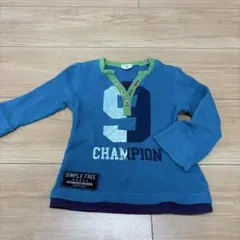 シンプルフリー　ベビー　長袖カットソー　90センチ　ワッフル生地　ターコイズ系