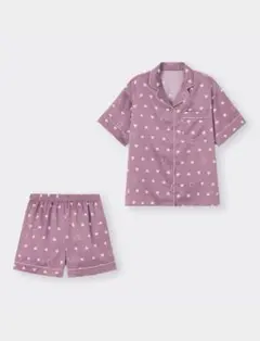 GU サテンボクシーパジャマ 半袖&ショートパンツ ハート Lサイズ