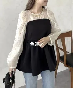 新品タグ付き　プロズヴェール ブラウス　ブラック シフォン パフスリーブ