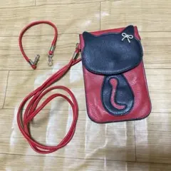 猫　スマホ　ショルダーバッグ　赤　黒