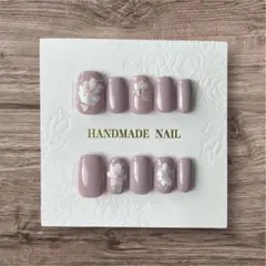 ネイルチップ くすみパープル 花柄 ベリーショート Sサイズ