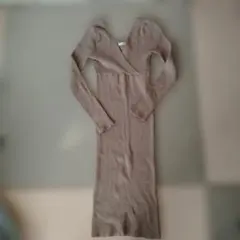 GRL ベージュ リブ編み ロングワンピース