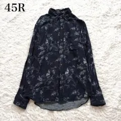 45R ボタニカル柄　インディゴ　シャツ　　花柄　藍染めのサムネイル