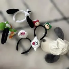 キャラクター付きカチューシャ、帽子　セット　バラ売り可　マリオ　スヌーピー