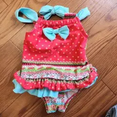 子供用水着 ワンピース型 女の子 赤 ドット柄 花柄 フリル付き
