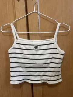 chico ストライプ キャミソール パッド付き　アイボリー/ブラック