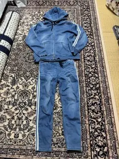 ブルー フーディー デニムパンツ セット