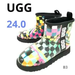UGG カラフルチェック レインブーツ 24.0 ショート丈　中敷きボアのサムネイル
