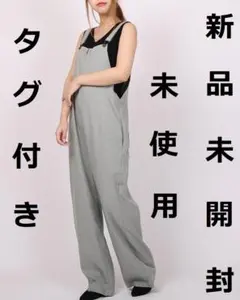 新品 オーバーオール デッキサロペット デニム M カーキ 春 夏 秋 冬 麻混