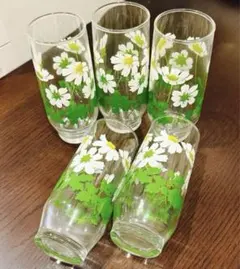 昭和レトロ アデリア 野ばな柄グラス 5点セット