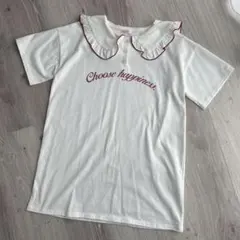 キッズ女の子　ビッグカラー半袖Tシャツワンピース　セーラー襟　ホワイト140
