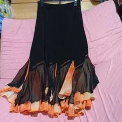 社交ダンス用フリルスカート 黒オレンジ