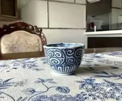江戸後期〜明治期 古伊万里 染付 蛸唐草 輪花型 向付 蕎麦猪口 向付 9cmのサムネイル