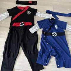 ハロウィン　忍者コスチューム 黒 青 2点セット