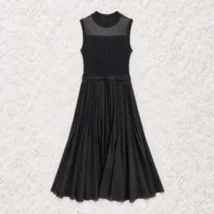 美品　ANAYI シアーリブプリーツドッキングワンピース 黒　22年