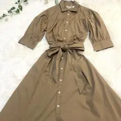 ポロラルフローレン シャツワンピース ロング リボンベルト カーキ　S
