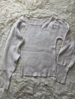 リブ編み ホワイト 長袖 トップス