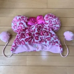 ディズニー　ファンキャップ　ヒョウ柄　ピンクミニー