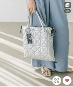 BAYFLOW　チャーム付き3WAYキルトトート シルバー