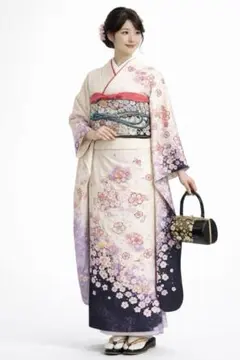 【特選】上品桜柄 振袖フルセット　ラベンダー×クリーム　成人式・前撮り　ショール