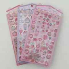 ドロップシール　4枚セット　新品　ぷっくりシール　ねこ　フルーツ　スイーツ