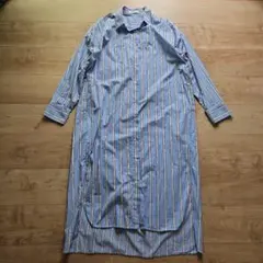 ☆FREAK'S STOREブルーストライプコットンロングシャツワンピース美品☆