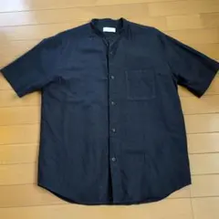 UNIQLO ユニクロ メンズリネンコットン スタンドカラーシャツ L ネイビーのサムネイル