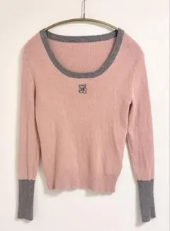 SHEIN FRIFUL バイカラーリブニット ピンク グレー 長袖 M