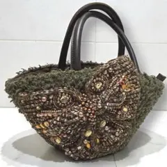 森ガール 深森 立体ビーズ刺繍リボン かごバッグ　美品