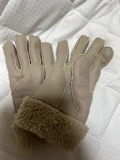 ベージュ レザー 手袋 ファー付き 冬用　Mサイズ