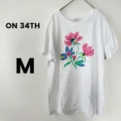 ON 34TH 花柄 半袖　Tシャツ M　デザイン　スパンコール